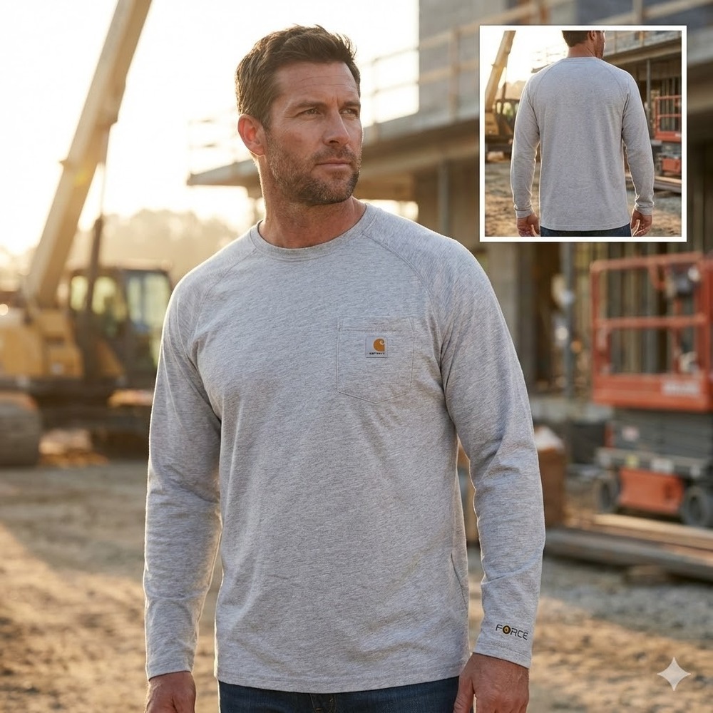 Carhartt‎ Force Mens 3XL Gray Relaxed Fit Long Sleeve Pocket T-Shirt 100393 034